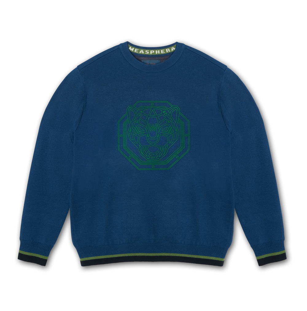 MEASPHERA UNI Regular fit windproof Round Sweater TEAL BLUE